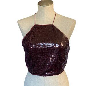 TOBI Backless Sparkly Sequin Cami Party Top Deep Red Size Small